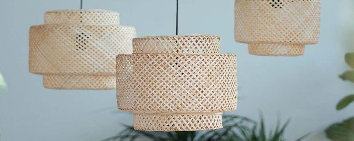 Bộ đèn mây tre Việt Nam.