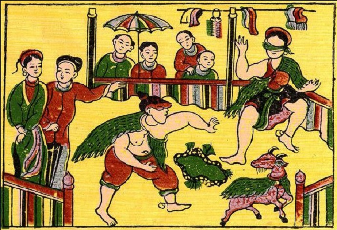 Tranh Bịt mắt bắt dê tái hiện một trò chơi dân gian của Việt Nam. (Ảnh từ Internet)